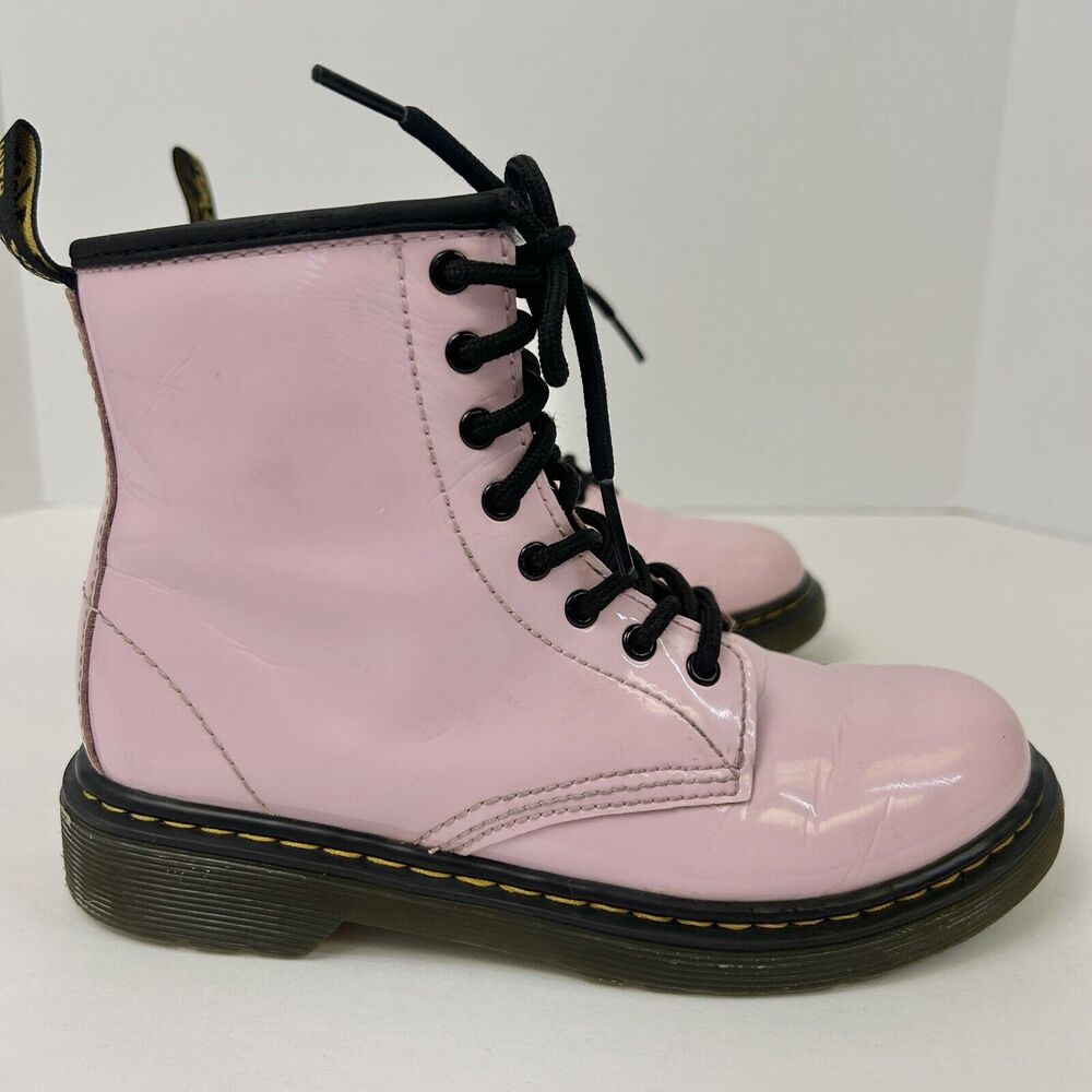 Dr Martins Boots Girls Size 2 1460 8-Eye‎ Patent Pale Pink Side Zipper Lace Up